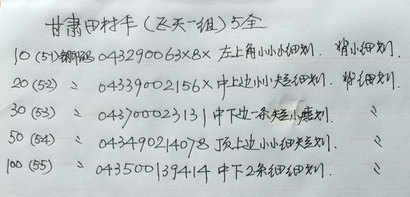 公藏第53期裸卡拍卖 甘肃田村卡（飞天一组）5全品相钢印码见描述。