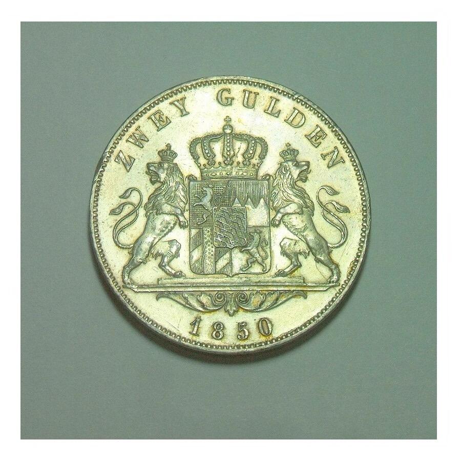 【银】德国巴伐利亚1850年 双狮2盾大银币 初铸爽品