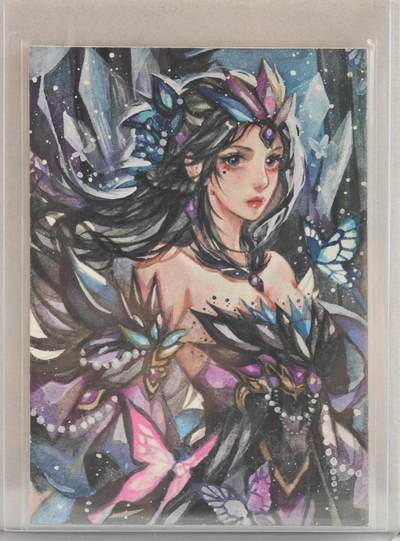 白泽拍卖卡牌手绘专场第21期（七月将残暑未收， 晚凉庭院独登楼） 2024 世说新语手绘卡 蝴蝶精灵 流照亲签 卡夹封装