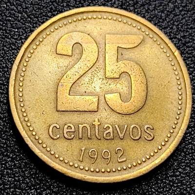 泉币菌-第61场-各国散币场 - 极美 1992年 阿根廷25分铜币 艾利斯市政厅 24mm