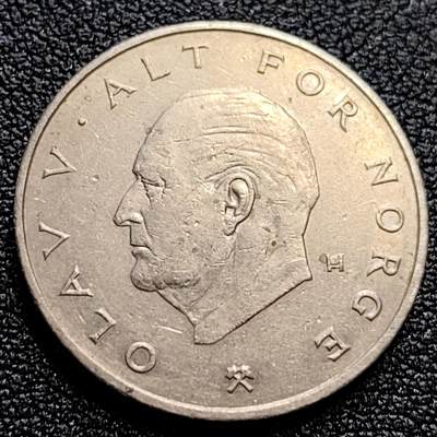 泉币菌-第61场-各国老币铜币场 - 1975年 挪威1克朗镍币 奥拉夫五世 皇冠 25mm