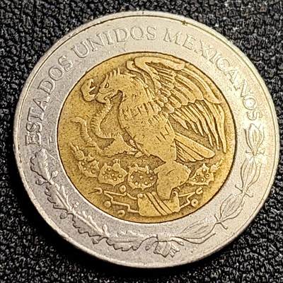 泉币菌-第62场-各国散币场 - 墨西哥1比索双色币 鹰蛇图案 玛雅文化