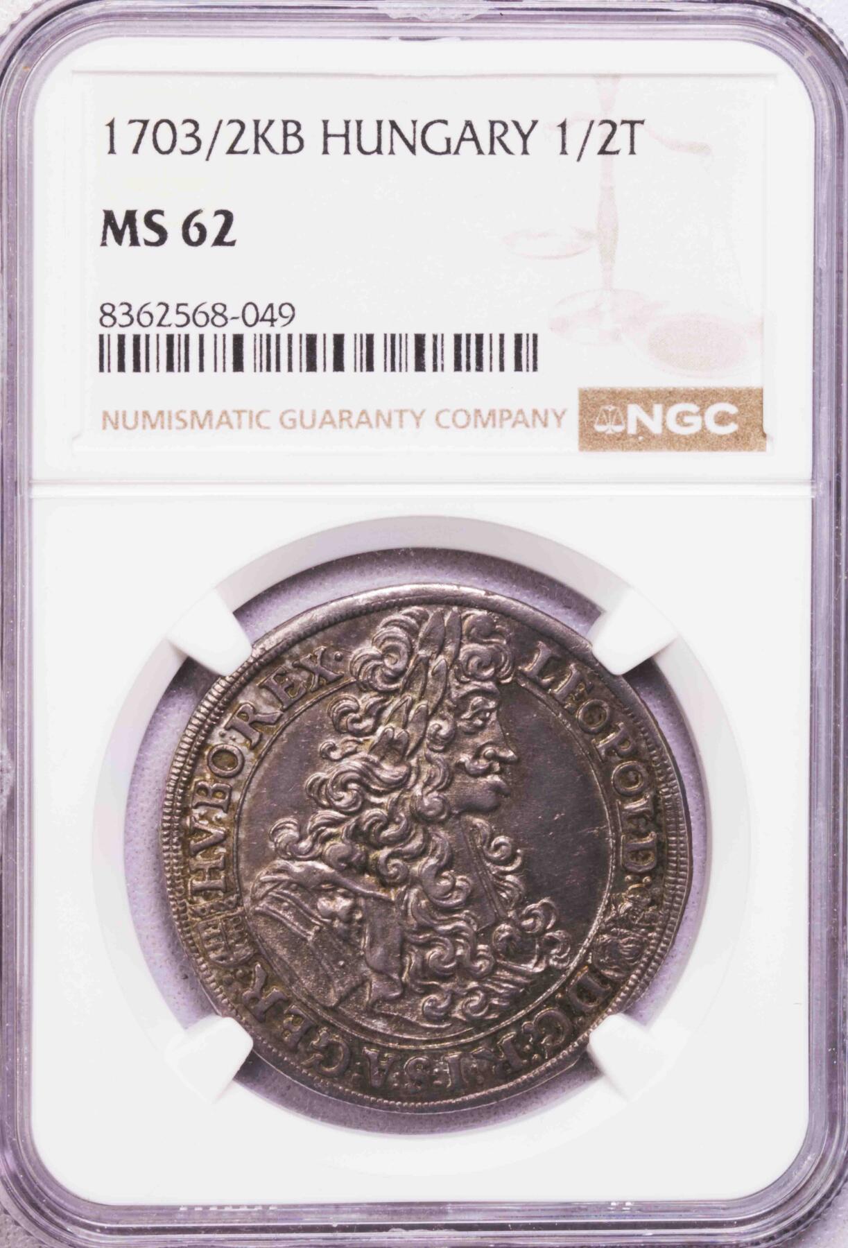 NGC-MS62 1703/2匈牙利神罗利奥波德大卷毛半泰勒银币