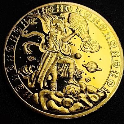 泉币菌-第62场-各国散币场 - 大尺寸金色纪念章 十二星座 水瓶座 40 ×1.5 无性质