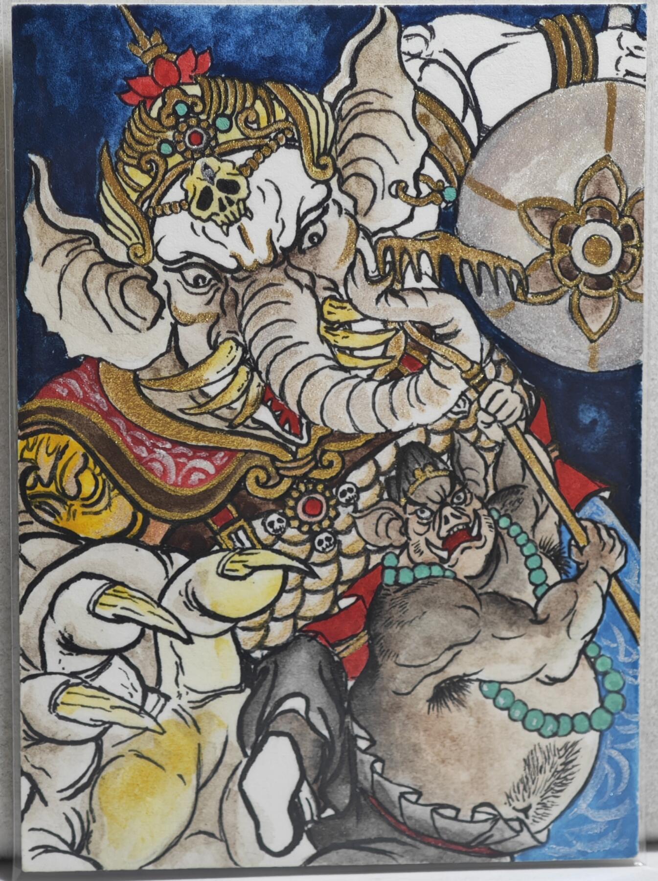 白泽拍卖卡牌手绘专场第21期（七月将残暑未收， 晚凉庭院独登楼） 2024 訾文大名手绘卡 八戒&白象 訾文大名亲签