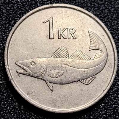 泉币菌-第65场-精品场 - 1984年 冰岛1克朗 大西洋鳕鱼 守护神 21.5mm