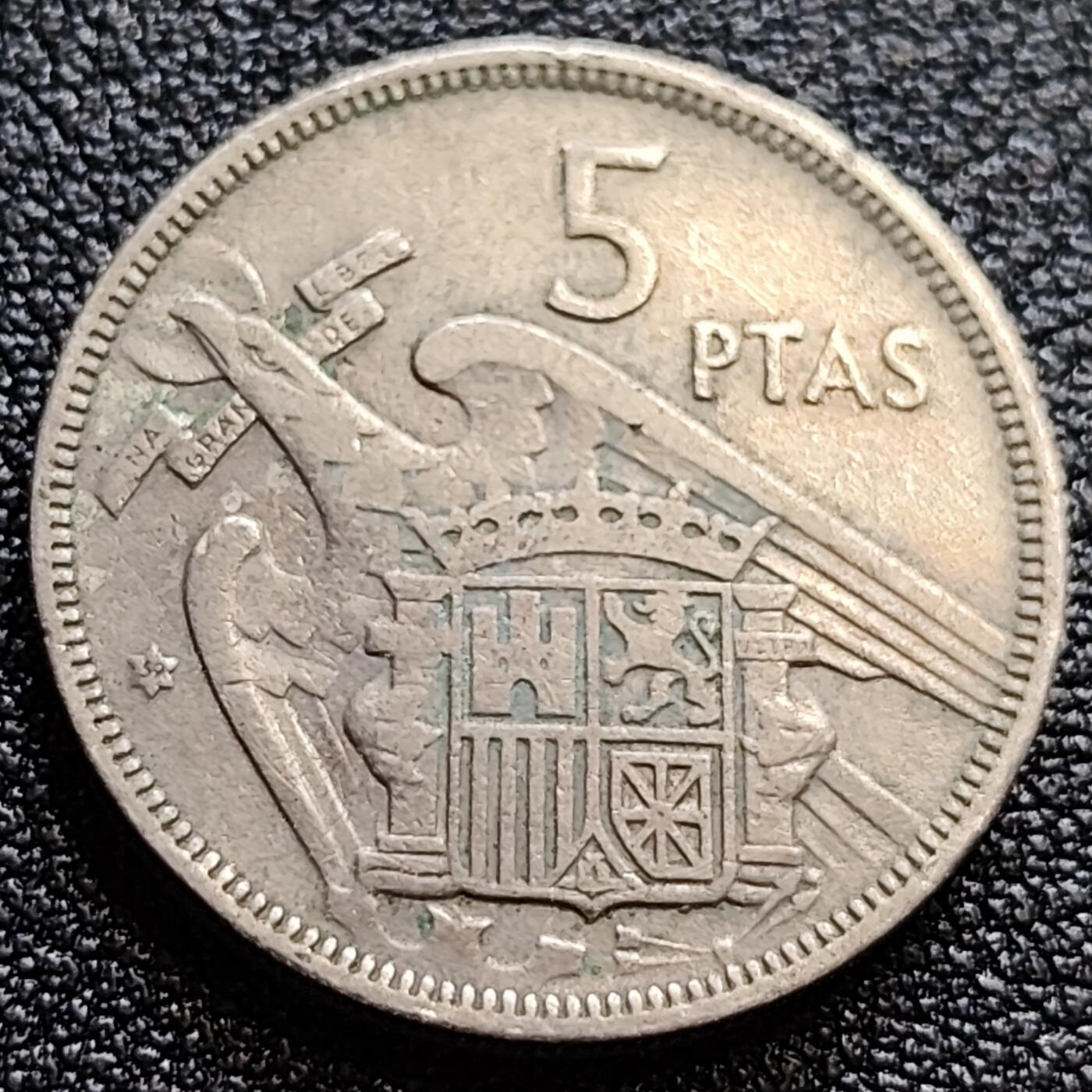 泉币菌-第61场-各国散币场 西班牙1957年5比塞塔 弗朗哥鹰徽23mm