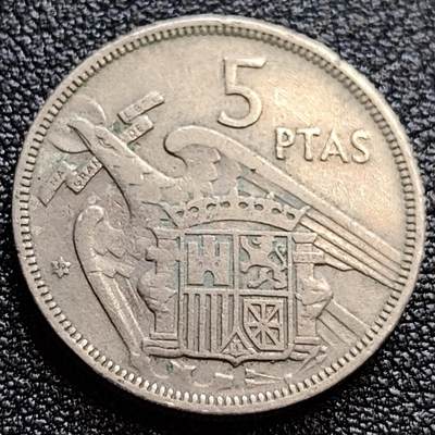 泉币菌-第61场-各国老币铜币场 - 西班牙1957年5比塞塔 弗朗哥鹰徽23mm