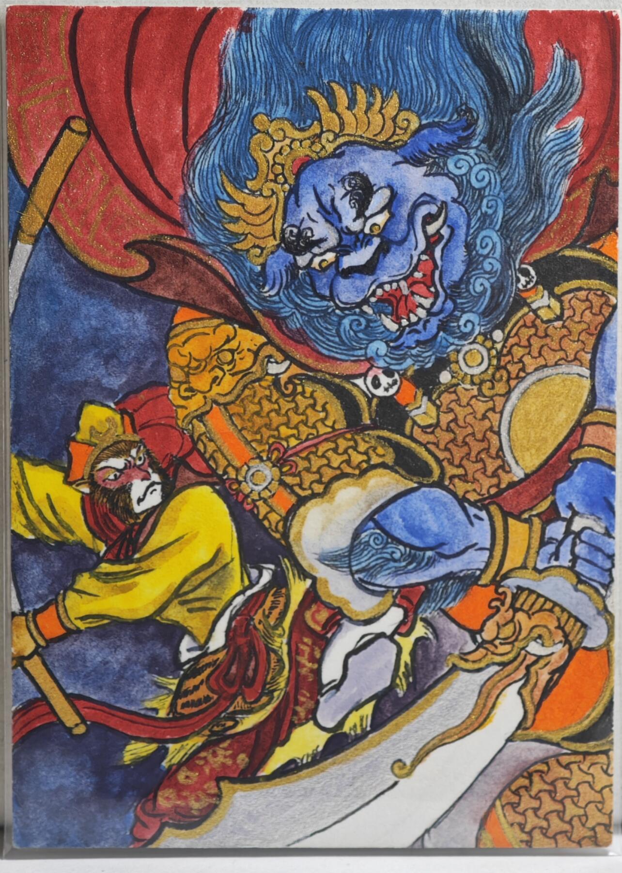 白泽拍卖卡牌手绘专场第21期（七月将残暑未收， 晚凉庭院独登楼） 2024 訾文大名手绘卡 大圣&青狮 訾文大名亲签