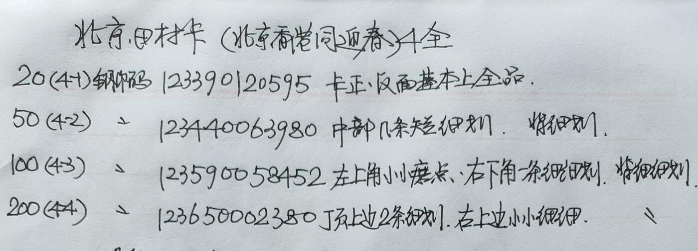 公藏第53期裸卡拍卖 北京田村卡（北京香港同迎春）4全品相钢印码见描述。