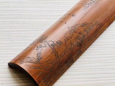 腕枕：竹制 包浆红润手雕精美，包老货28/9cm   - 腕枕：竹制 包浆红润手雕精美，包老货28/9cm  