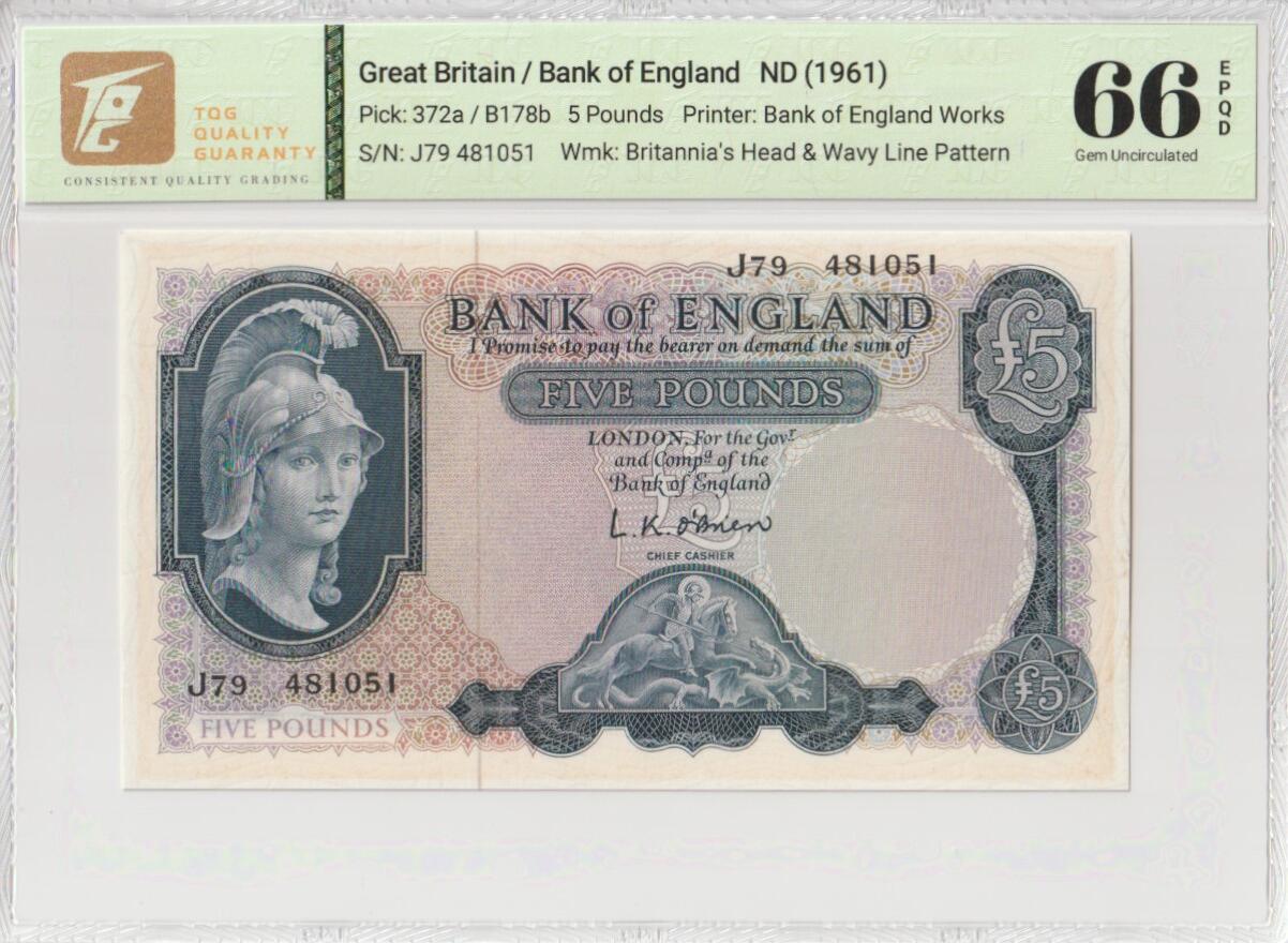 2025七月第三期（总185期） 英格兰B序列5镑TQG66epqd，此序列唯一的面值，女武神和扛钥匙的狮子