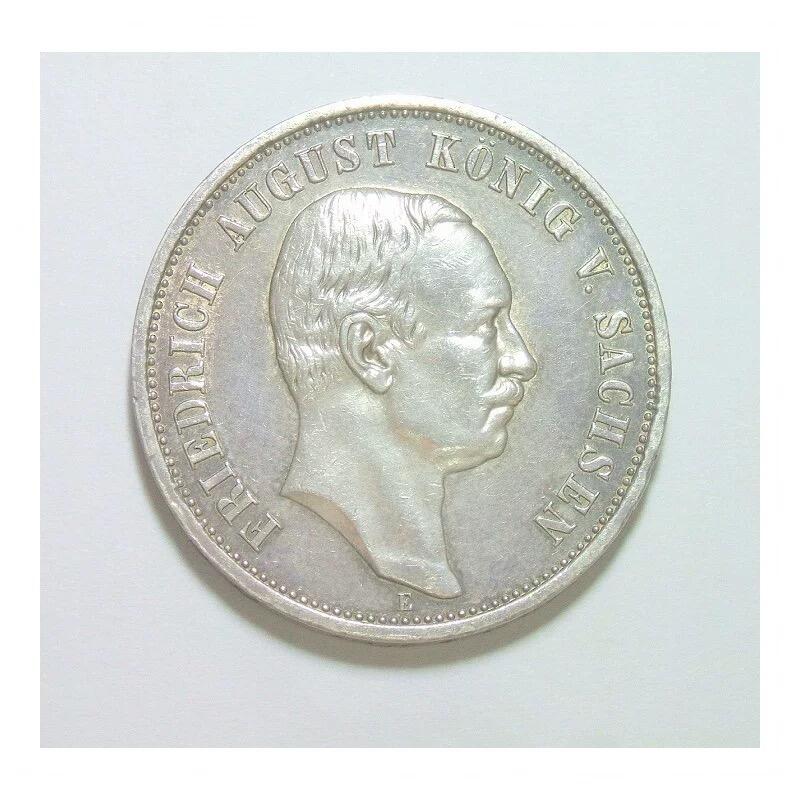 【银】德国萨克森1909年 奥古斯特三世3马克银币 爽品 