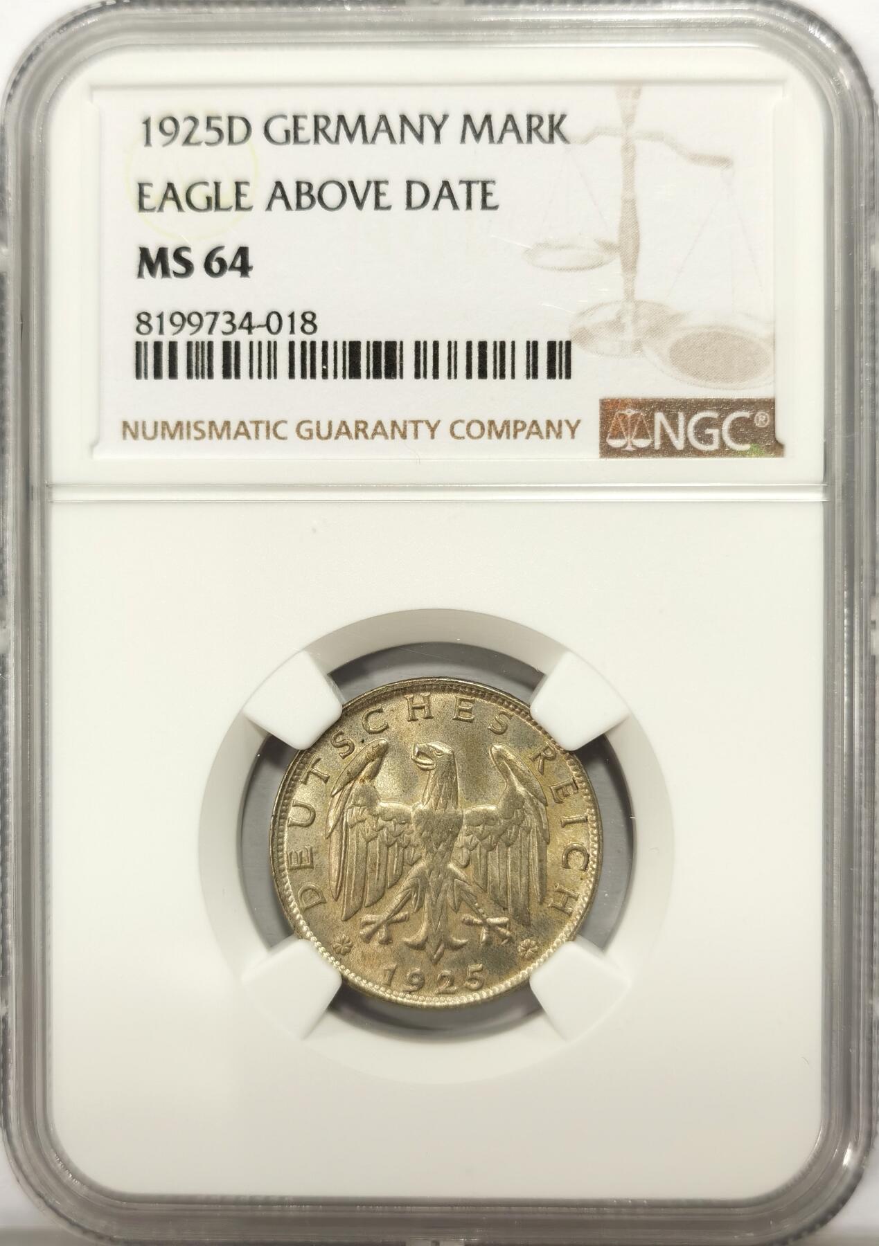 博洋堂德系小专场暨第132期（全场包邮） NGC MS64 德国魏玛共和国1925年1马克银币