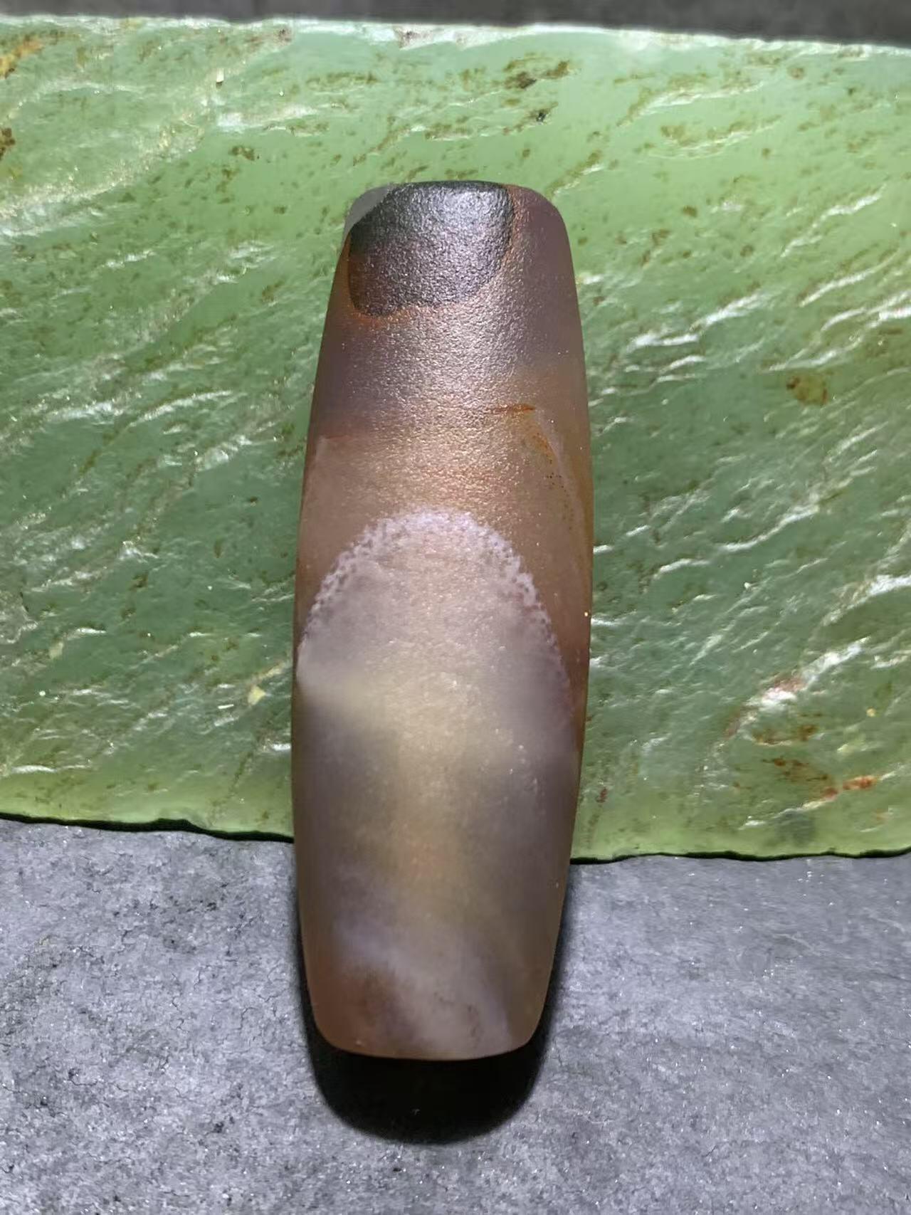 精美亚光高玉化巴西玛瑙手工俏色巧雕达摩桶珠一个！