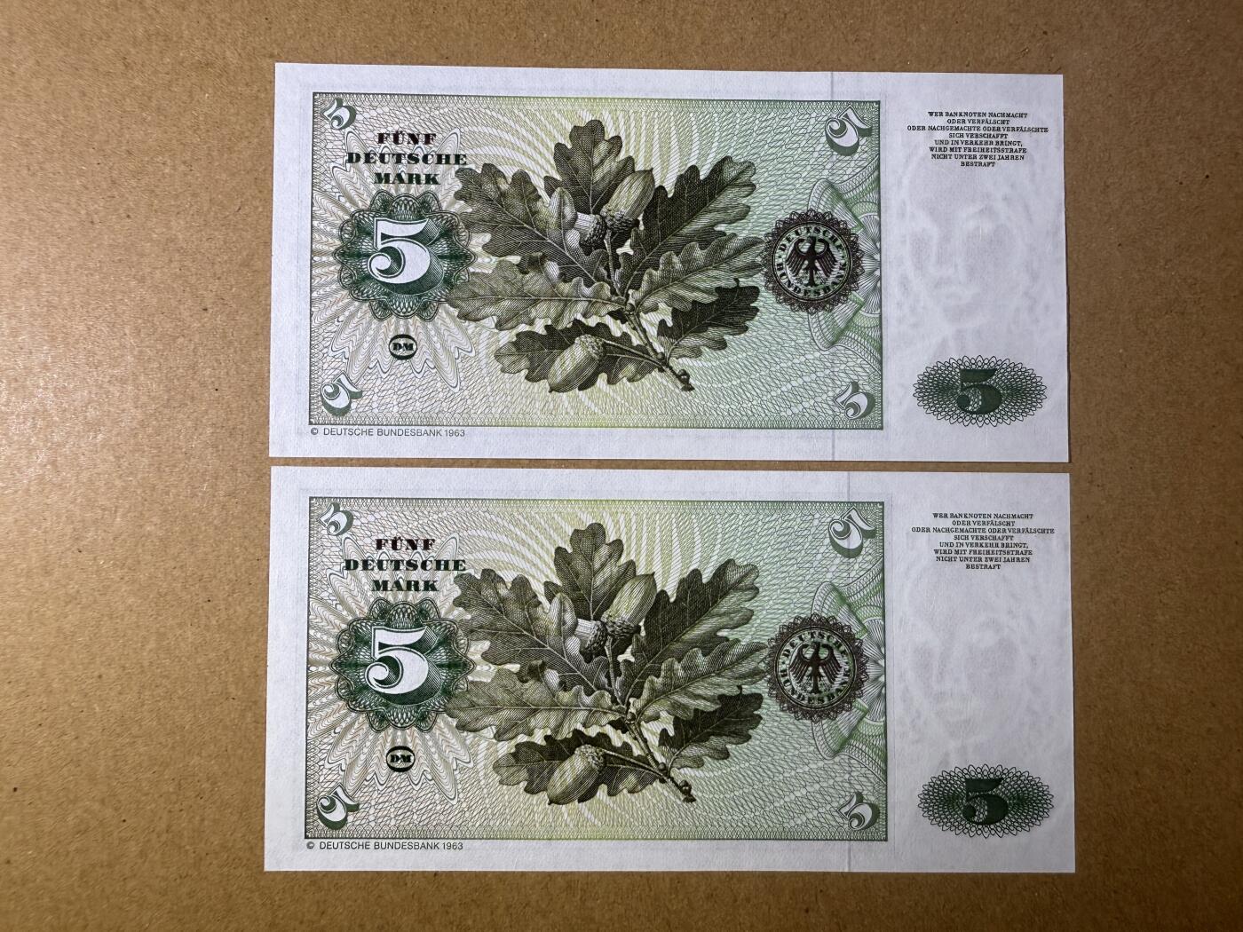 《艾美收藏》第206期-7.27周日外币百拍 德国5马克2张 UNC 1980年2连号 无47双尾88