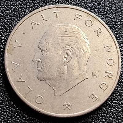 泉币菌-第61场-各国老币铜币场 - 1975年 挪威1克朗镍币 奥拉夫五世 皇冠 25mm