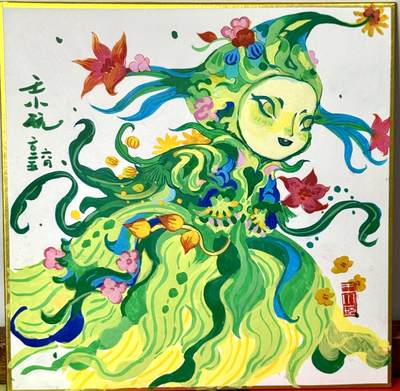 白泽拍卖卡牌手绘专场第21期（七月将残暑未收， 晚凉庭院独登楼） - 2024 王小玩手绘画 精灵 尺寸：18cm*18cm