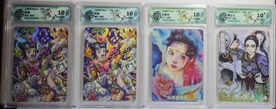 白泽拍卖卡牌手绘专场第21期（七月将残暑未收， 晚凉庭院独登楼） - 2025 万享&卡艺 九州芳华志SP1 秦良玉，武媚娘，嫦娥，嫦娥 彩闪 CCG评级 3张10分 10星 特标