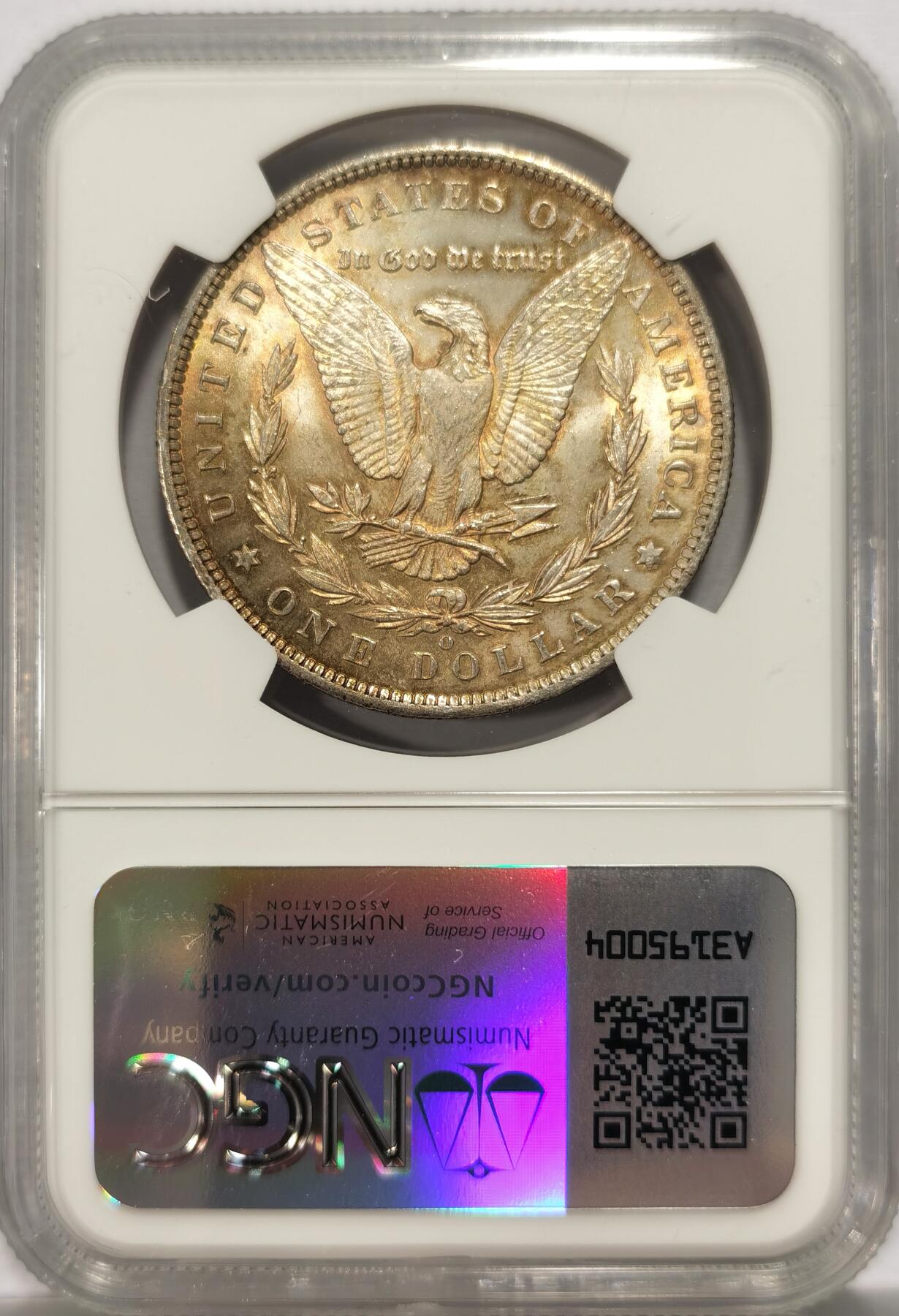 博洋堂德系小专场暨第132期（全场包邮） NGC MS63 美国1885年O版摩根1美圆 淡彩包浆