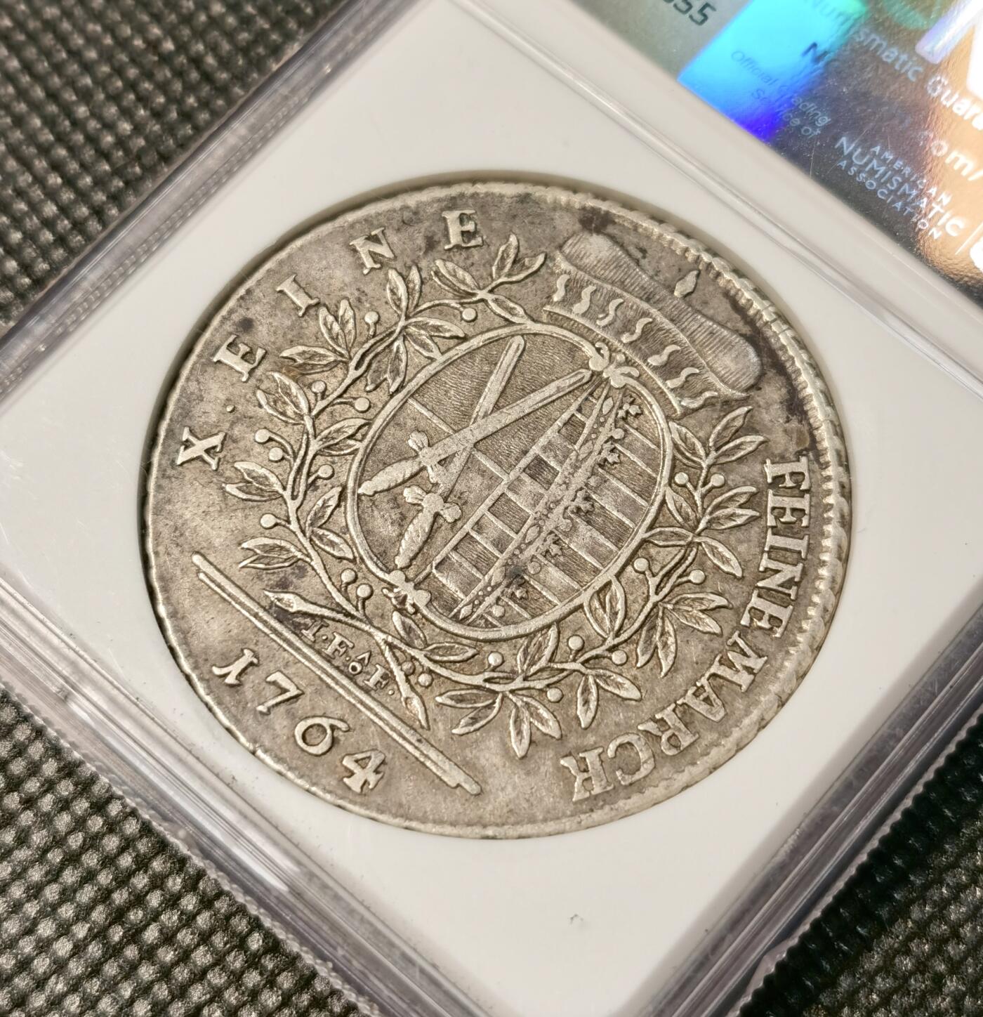  甄臻铺-世界币章拍卖（第26期），送拍享返佣金等优惠多多 NGC-VFD 1764德国萨克森，奥古斯特三世，年轻头像皇冠大泰勒，少见好玩的品种