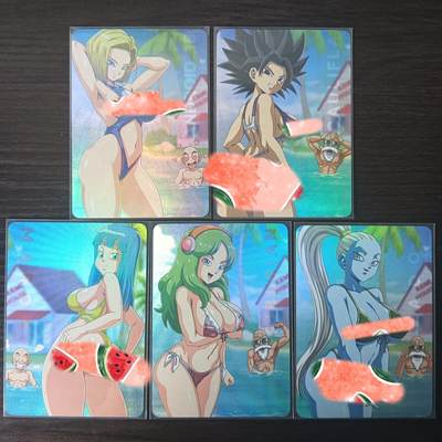 花开卡拍第32期（7月27号周日截拍，品控勿拍!!!拍品不寄存，运费5元，自制卡难免瑕疵，可能存在轻微撞角爆边等出厂瑕疵，品控介意勿拍！） - 【背面艺术卡】冰狗卡牌 龙珠 5张 彩闪工艺