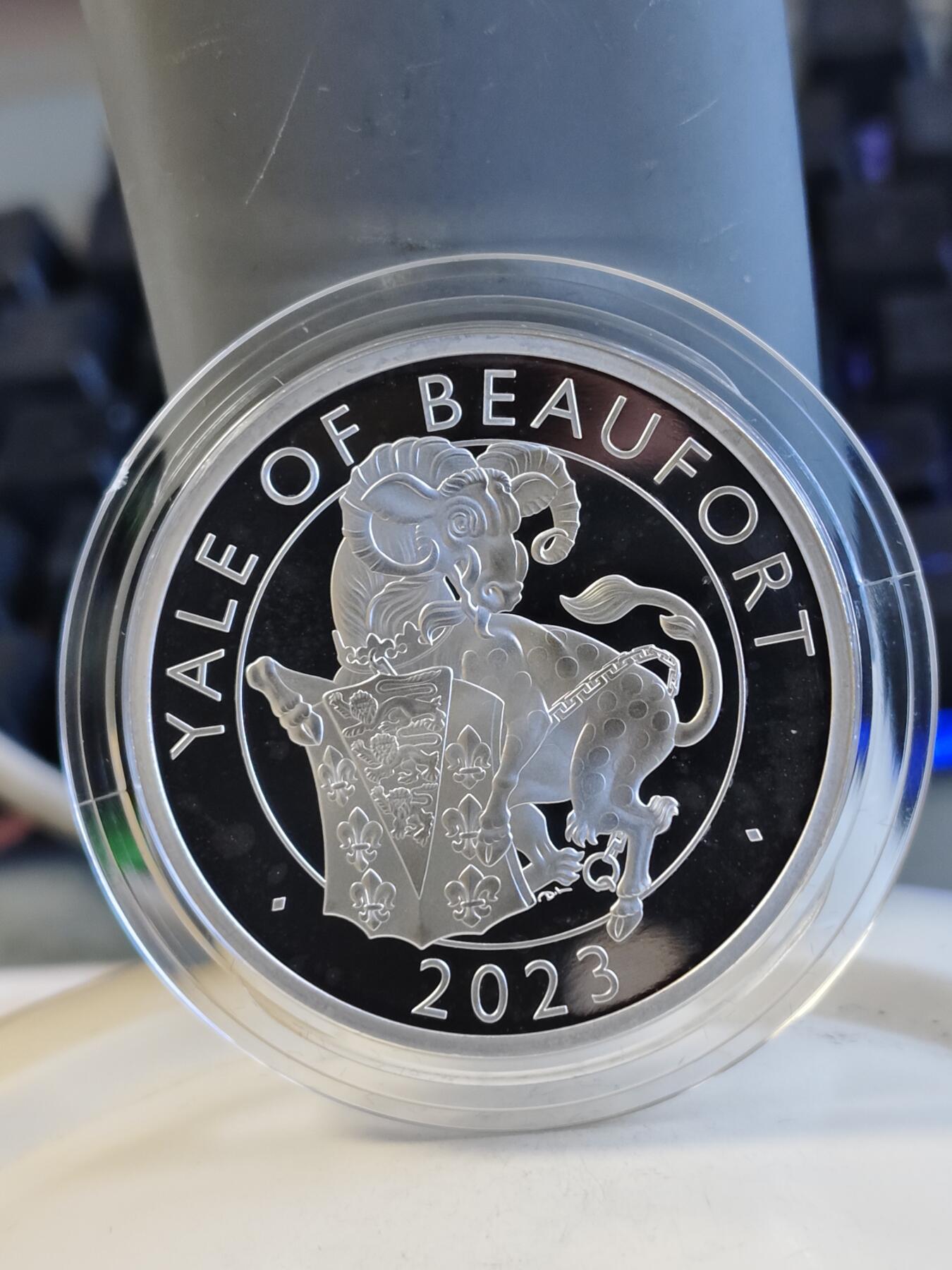 第168期拍卖【长期征集拍品】 英国2023年都铎王朝神兽博福特耶鲁山羊1盎司银币，999银，发行5000枚，有氧化