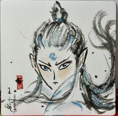 白泽拍卖卡牌手绘专场第21期（七月将残暑未收， 晚凉庭院独登楼） - 2025 王小玩手绘画 敖丙 尺寸：14cm*14cm