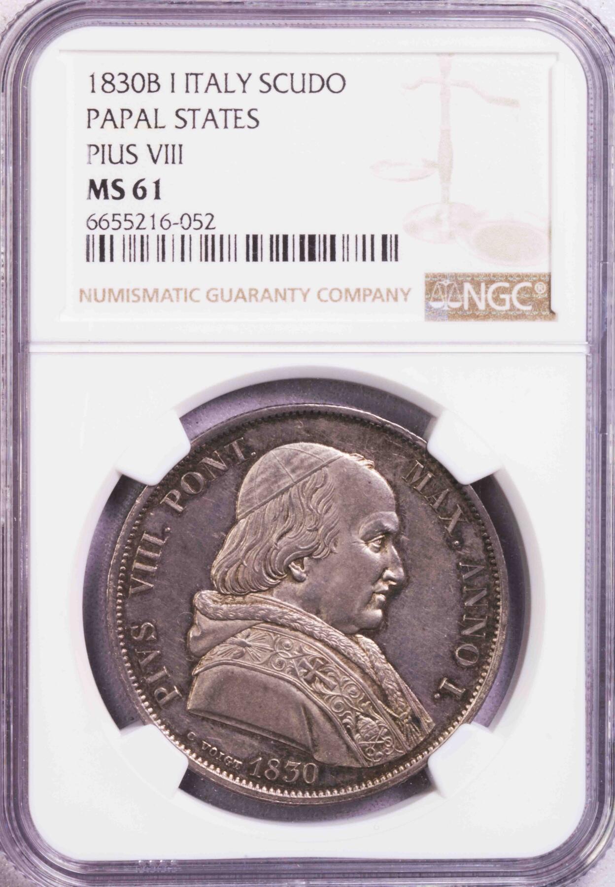 NGC-MS61 1830教皇国庇护八世宗教斯库多大银币