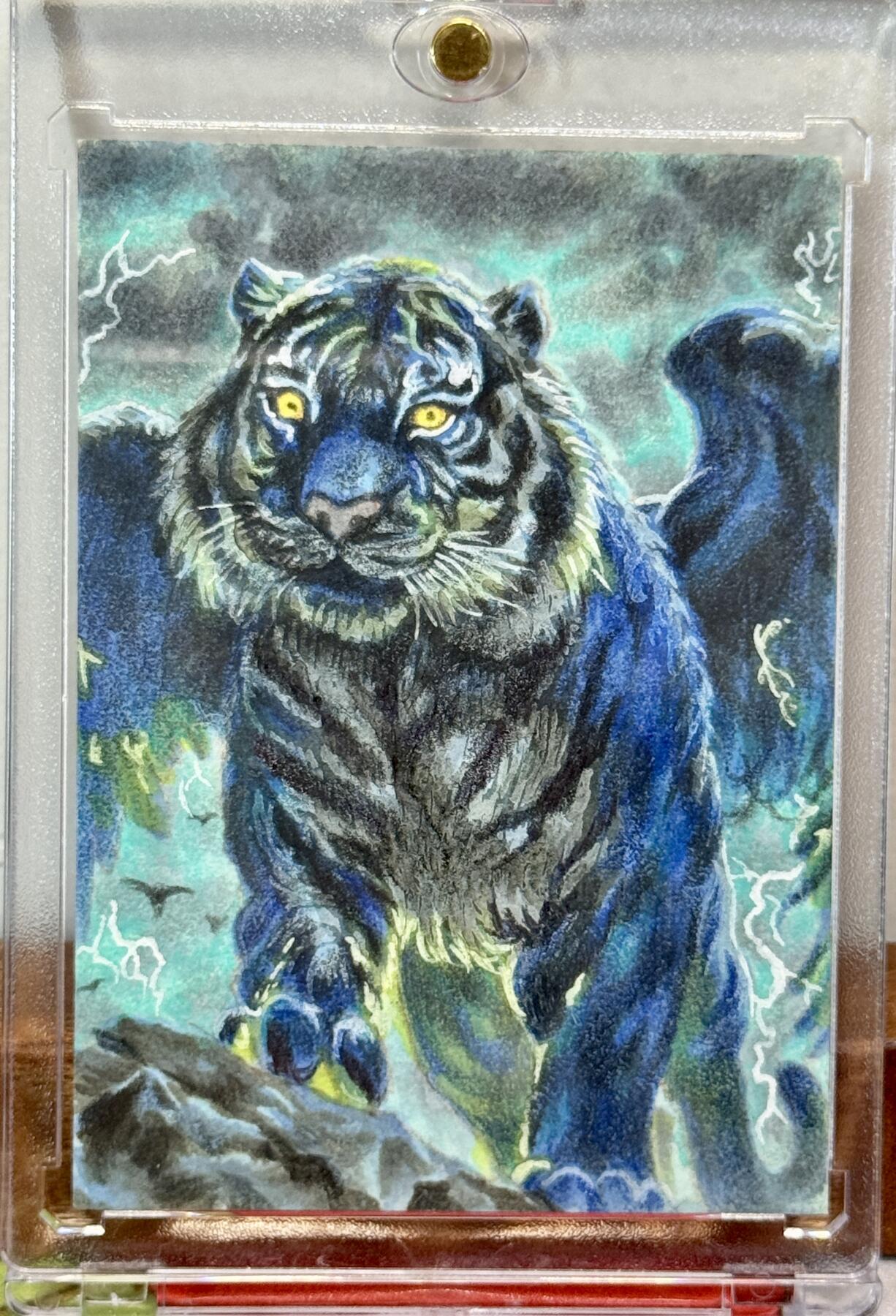 白泽拍卖卡牌手绘专场第21期（七月将残暑未收， 晚凉庭院独登楼） 2025 笙笙文创手绘卡 白虎 铜币亲签 卡砖封装