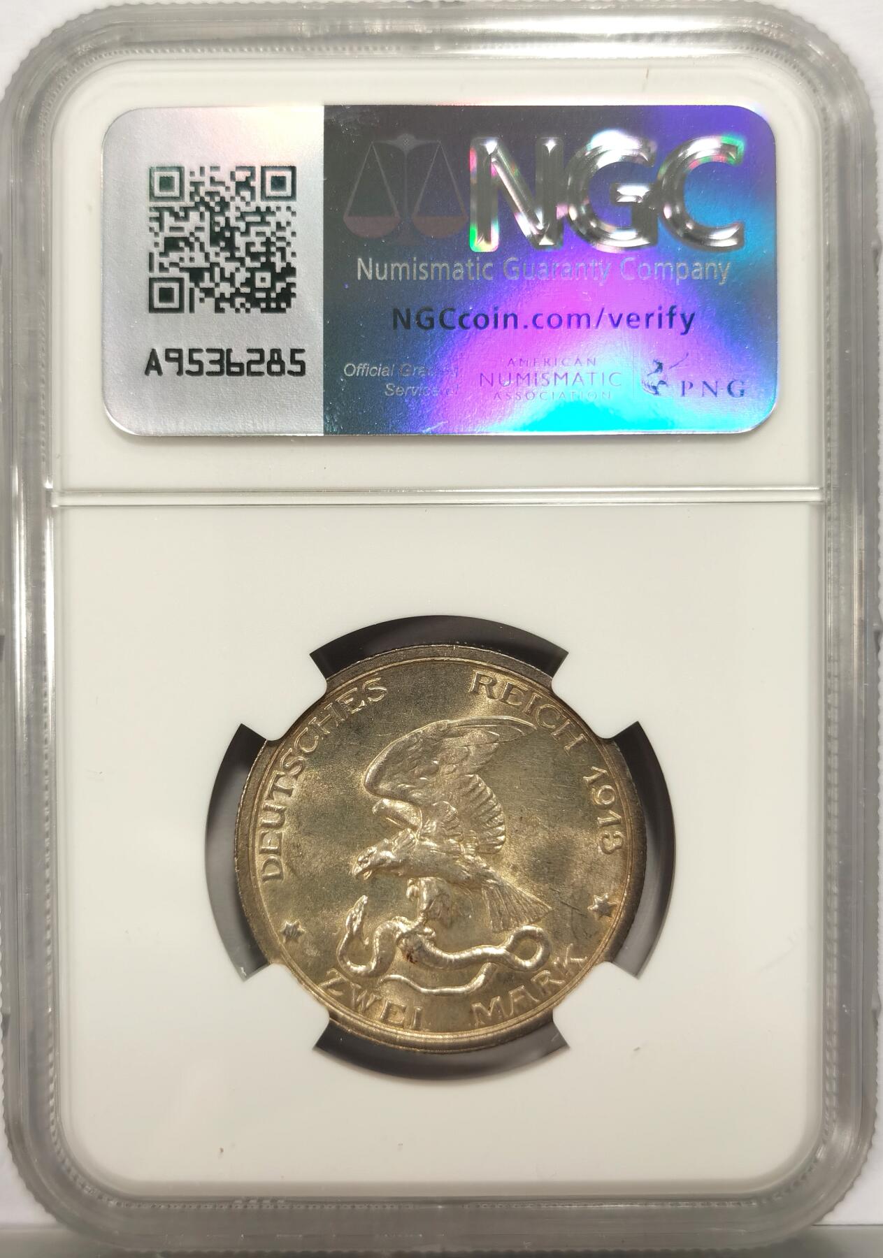博洋堂德系小专场暨第132期（全场包邮） NGC MS63 德国普鲁士1913年战胜拿破仑纪念2马克银币 细节清晰
