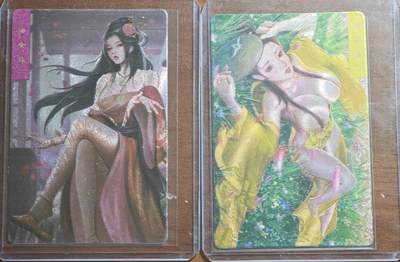 白泽拍卖卡牌手绘专场第21期（七月将残暑未收， 晚凉庭院独登楼） - 2024 鲁艺 水浒英雄传2张 潘金莲，阎婆惜 粗闪 卡夹封装
