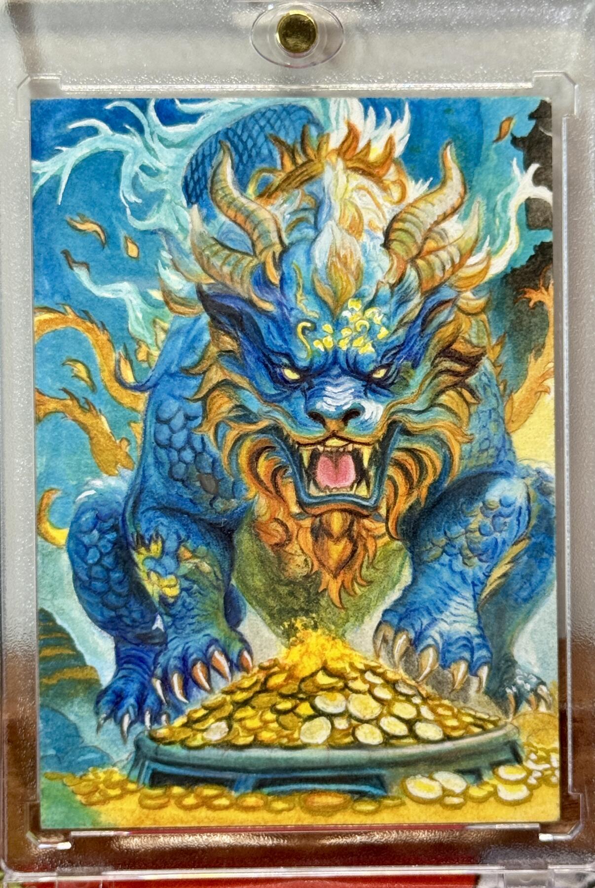 白泽拍卖卡牌手绘专场第21期（七月将残暑未收， 晚凉庭院独登楼） 2025 笙笙文创手绘卡 貔貅 铜币亲签 卡砖封装