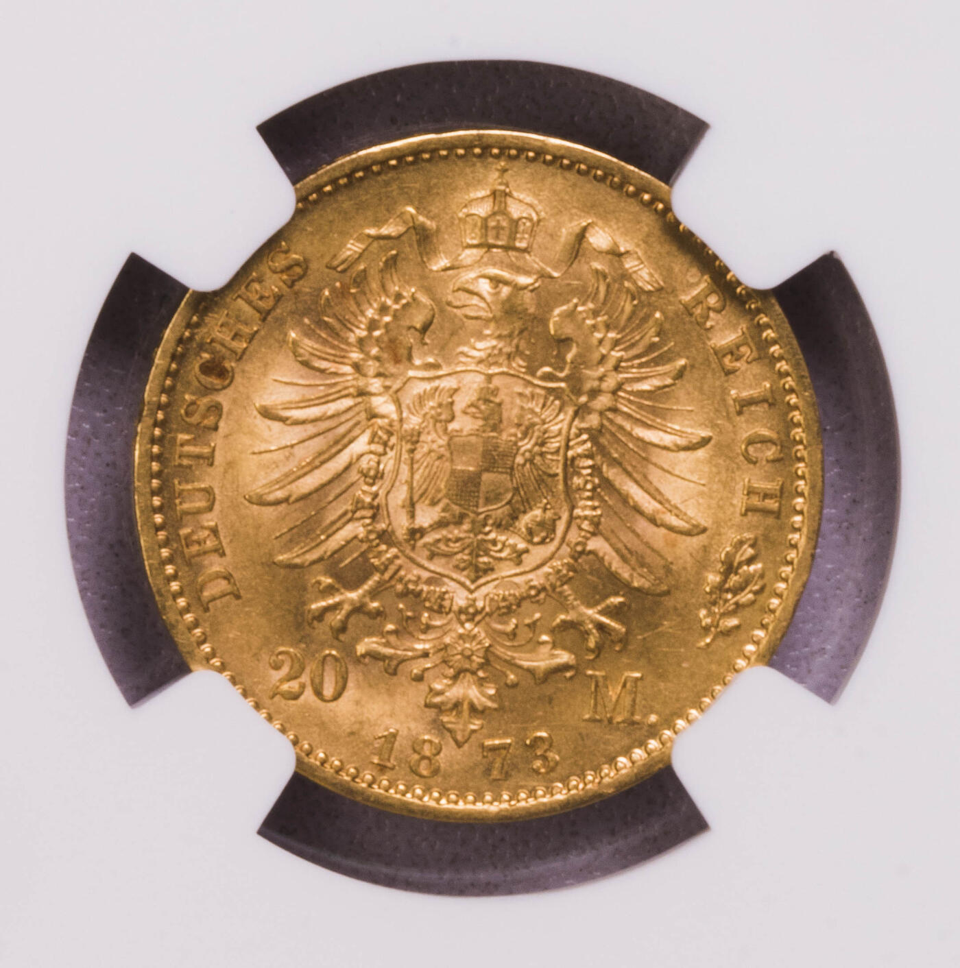 NGC-MS63 1873F符腾堡短翅20马克金币BU