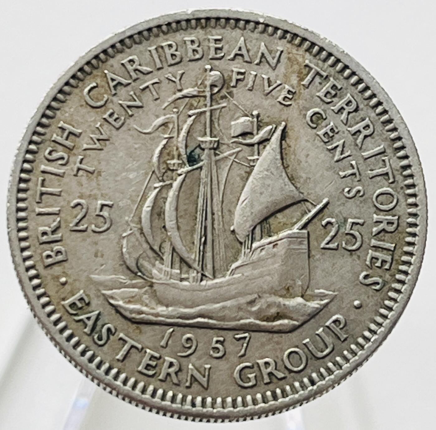 神仙姐姐-中外币专场19 1957年英属东加勒比25分