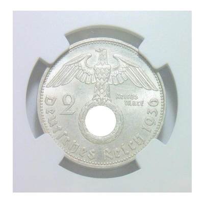 【银】稀年 NGC MS63 德国1936年G版2马克银币 难得初铸 开卷原光 - 【银】稀年 NGC MS63 德国1936年G版2马克银币 难得初铸 开卷原光