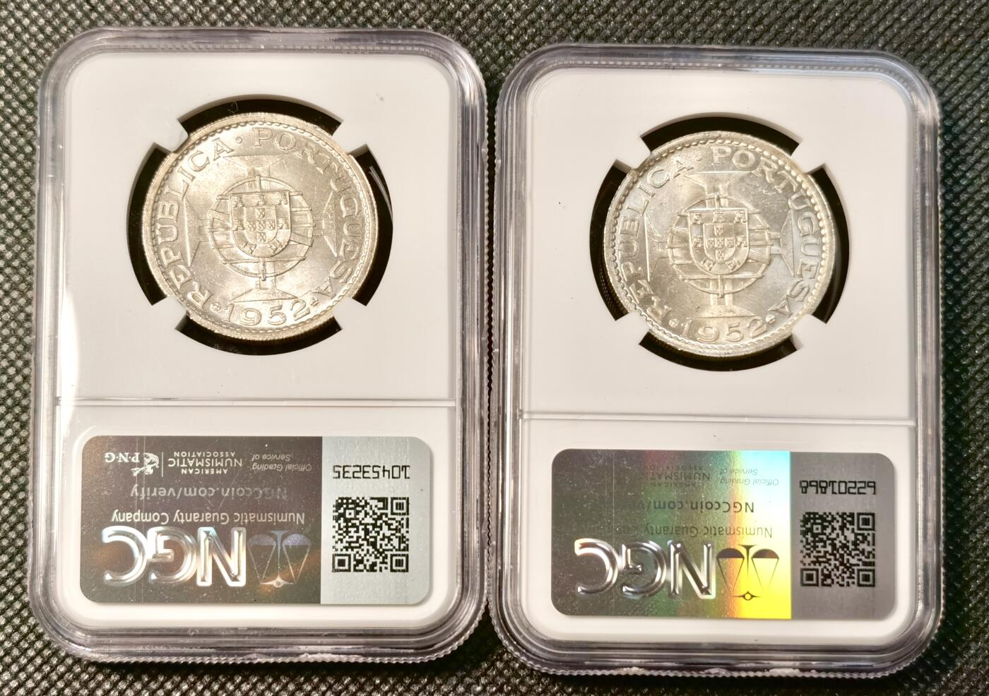  甄臻铺-世界币章拍卖（第26期），送拍享返佣金等优惠多多 NGC-MS65 1952年澳门首发伍圆，2枚一组