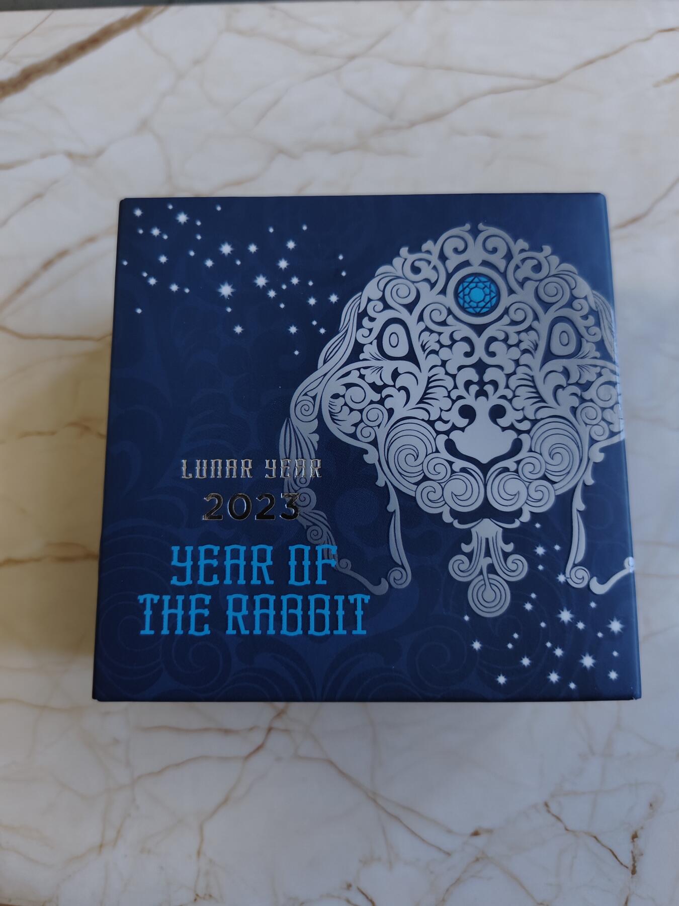 第168期拍卖【长期征集拍品】 加纳2023年中国生肖系列兔年镶嵌水晶半盎司银币，999银，发行500枚，有氧化
