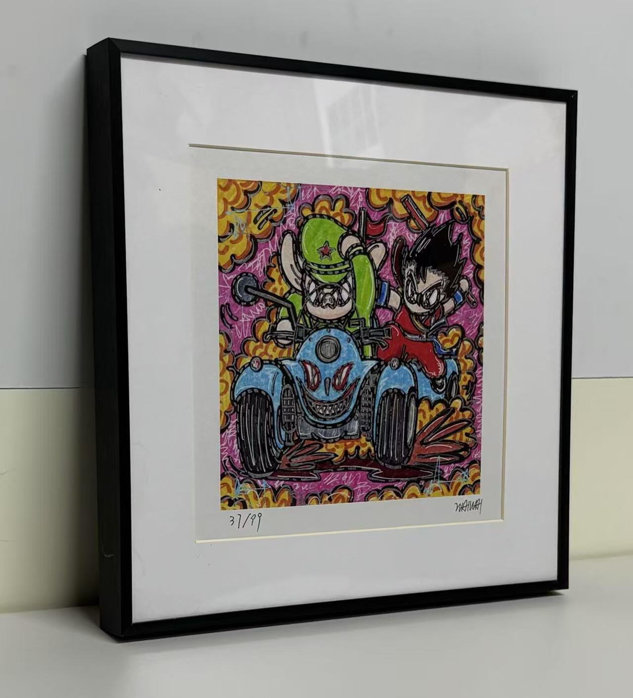 零元拍：歪歪亲笔签名 OWSON 系列作品装饰画《悟空和八戒》，已做装裱 合金相框尺寸25/25CM。因展品出展，镜框或亚克力可能有轻微划痕，介意勿拍