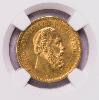 NGC-MS63 1873F符腾堡短翅20马克金币BU - NGC-MS63 1873F符腾堡短翅20马克金币BU