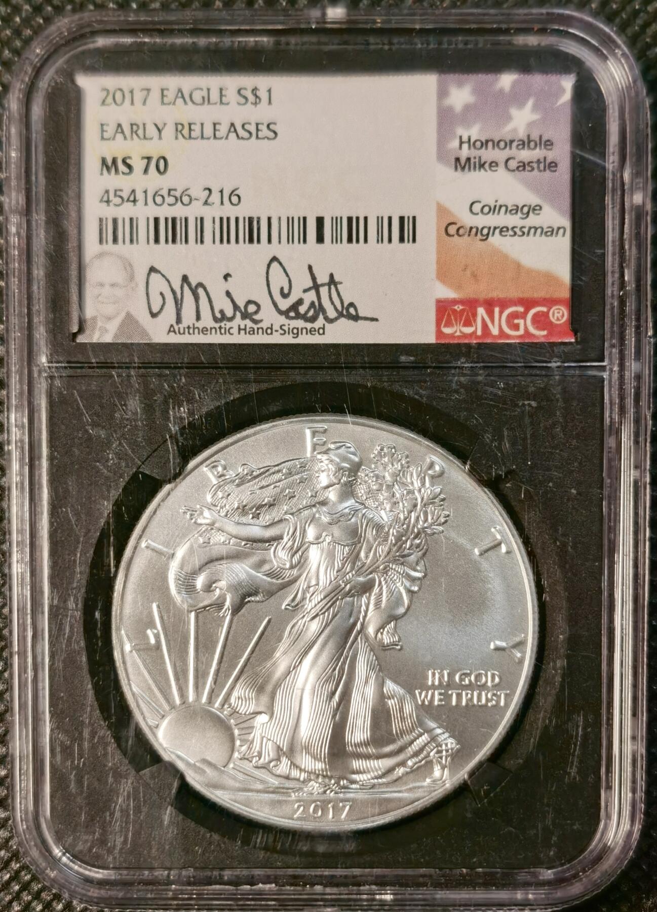  甄臻铺-世界币章拍卖（第26期），送拍享返佣金等优惠多多 NGC-MS70 美国2017年行走女神，签名版