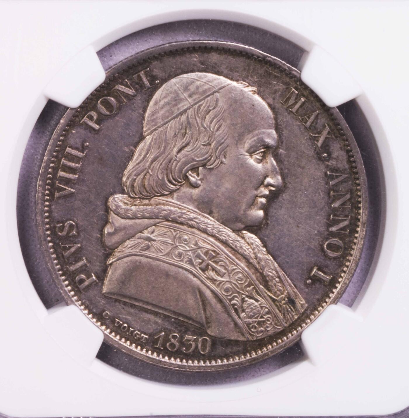 NGC-MS61 1830教皇国庇护八世宗教斯库多大银币