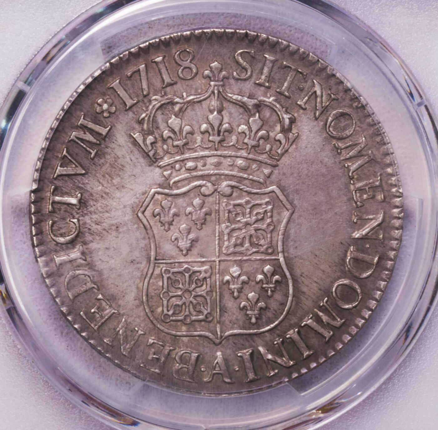 PCGS-MS62 1718法国路易十五埃居大银币