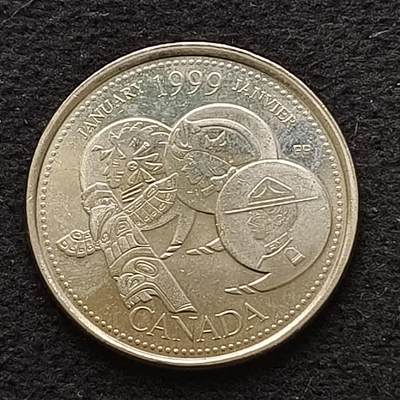 【全场包邮】纯粹捡漏拍445场 - 加拿大1999年25分千禧年纪念币-一月
