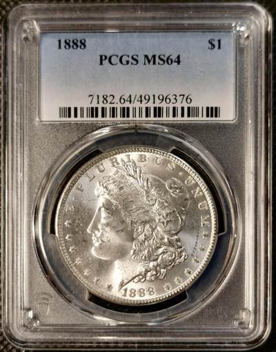  甄臻铺-世界币章拍卖（第26期），送拍享返佣金等优惠多多 - PCGS-MS64 美国1888年摩根，卷拆，吉祥年份