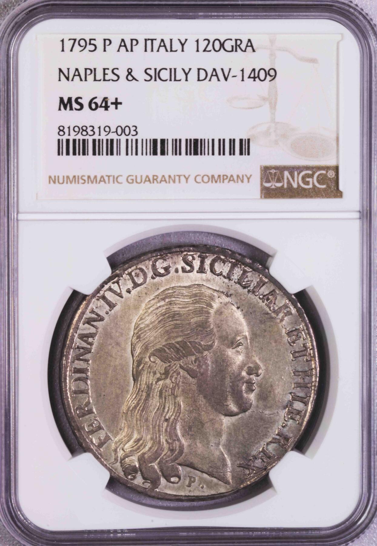 NGC-MS64+ 1795意大利波旁那不勒斯&西西里大银币 冠军分