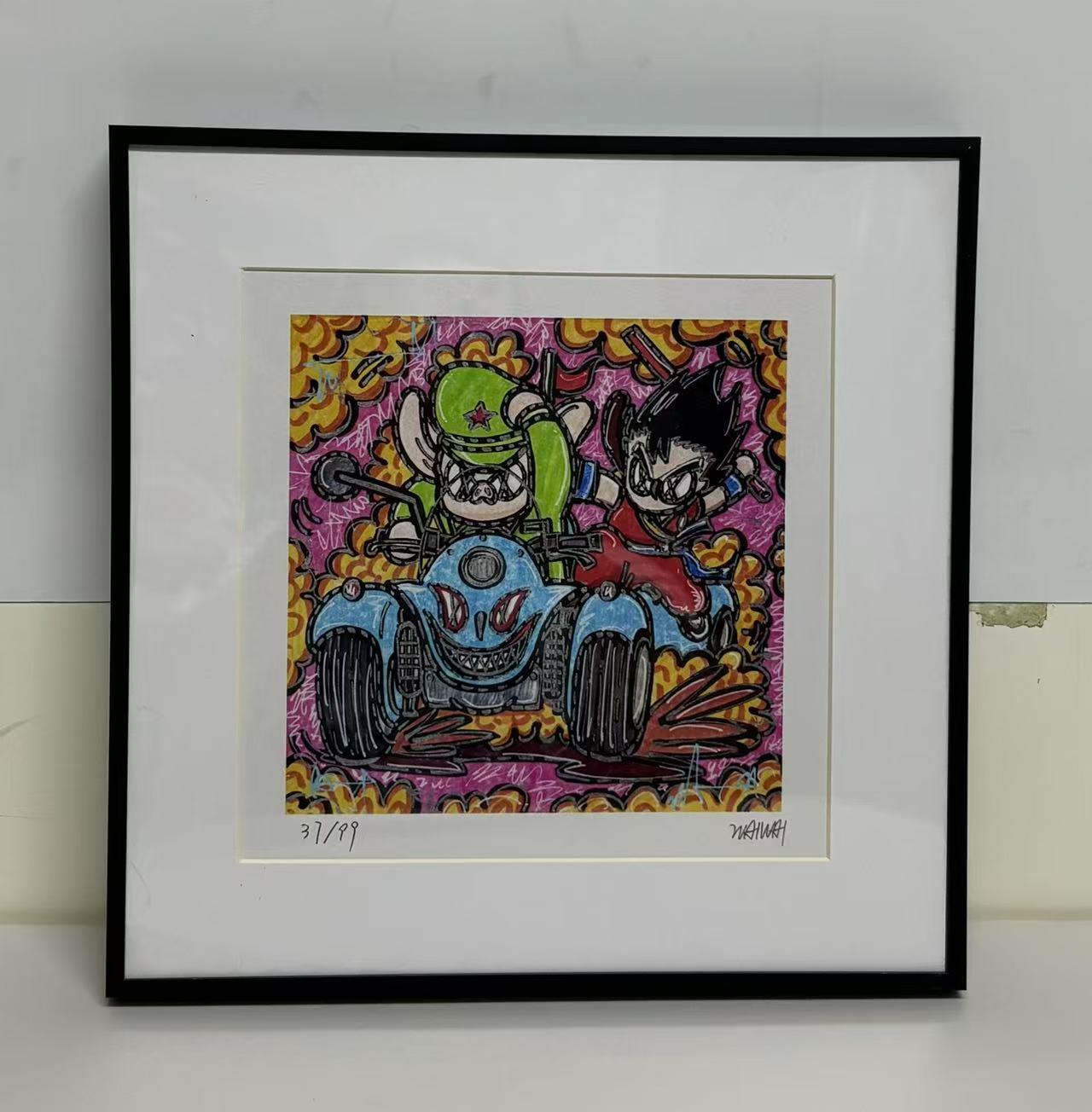 零元拍：歪歪亲笔签名 OWSON 系列作品装饰画《悟空和八戒》，已做装裱 合金相框尺寸25/25CM。因展品出展，镜框或亚克力可能有轻微划痕，介意勿拍