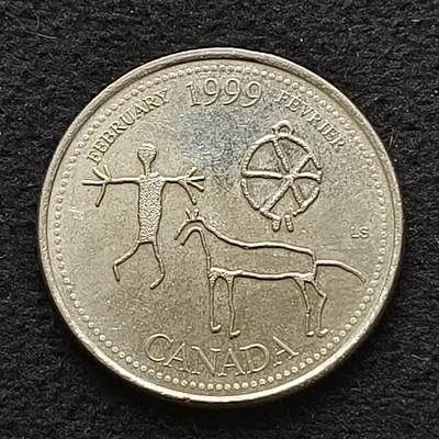 【全场包邮】纯粹捡漏拍445场 - 加拿大1999年25分千禧年纪念币-二月