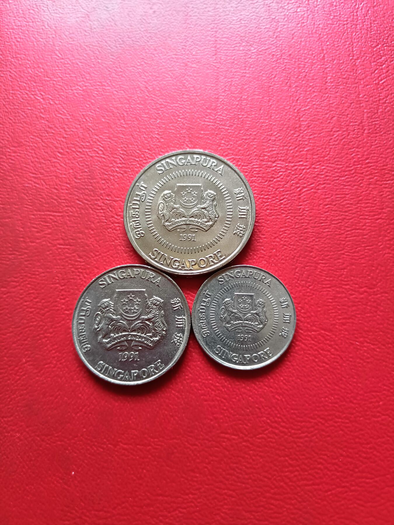 【云涧收藏】第四十八场 新加坡1991年10、20、50分3枚，UNC