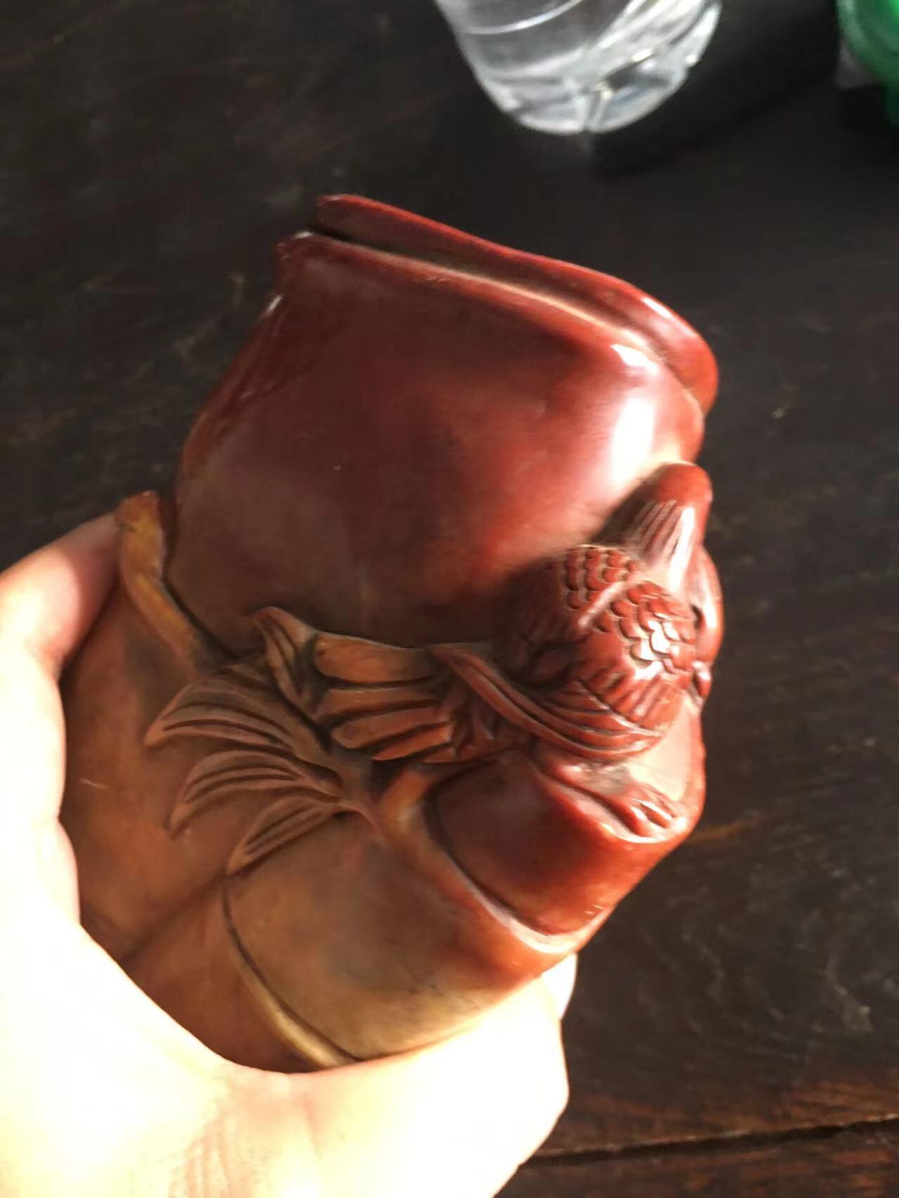 清代寿山石笔洗，包浆好，雕刻漂亮，见图示